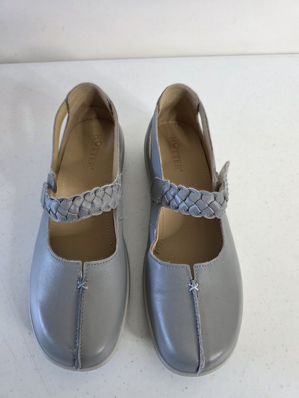 Hotter Shake II Leather Shoes Size 9.5 Gray Mary Jane Style Comfort Walking - Picture 2 of 14